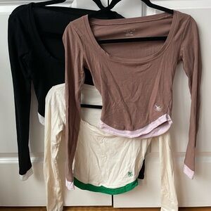Urban Outfitters Out From Under Set/ 3 Deep Scoop Neck Long Sleeve Crop Top XS